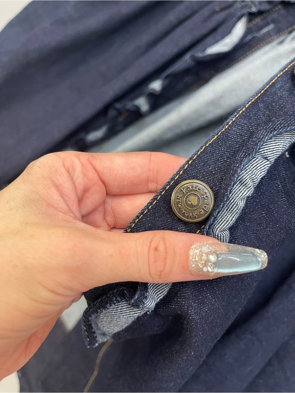 kate spade Navy Denim Shirt Dress with floral Stitching - Picture 6 of 7